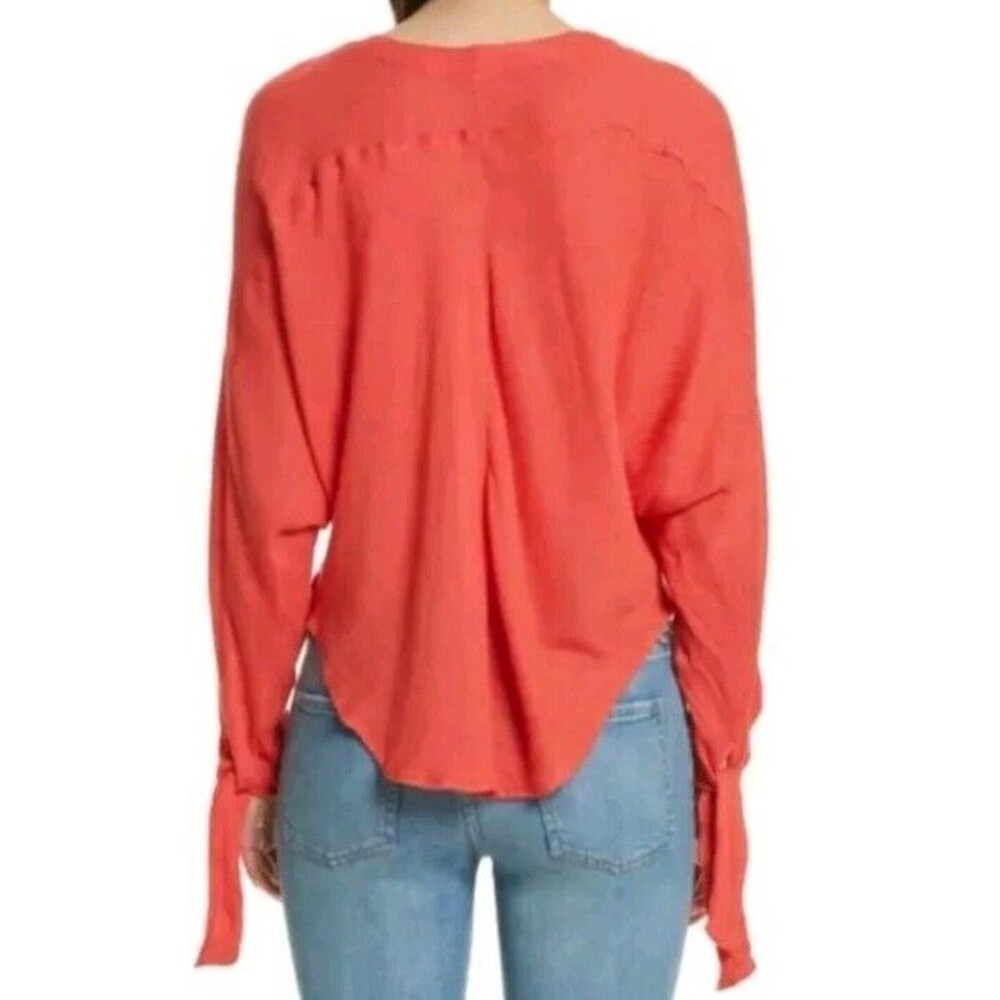 Free People Morning Dolman Top Tie Sleeves Coral Gauze Blouse Women Size M - Picture 2 of 3